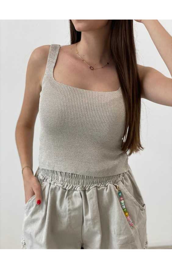Pletený crop top SELENA strieborný