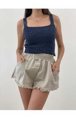Pletený crop top SELENA tmavomodrý