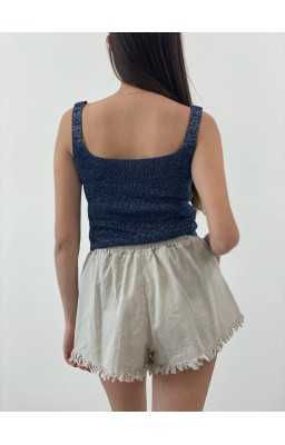 Pletený crop top SELENA tmavomodrý Pletený crop top SELENA tmavomodrý
